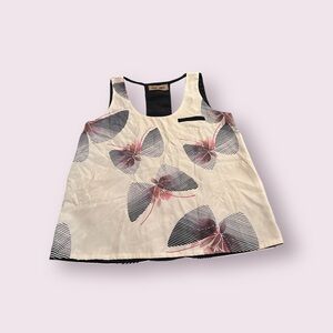 Women's Karen Zambos Tank Top with Cream and Black Butterfly Design Small
